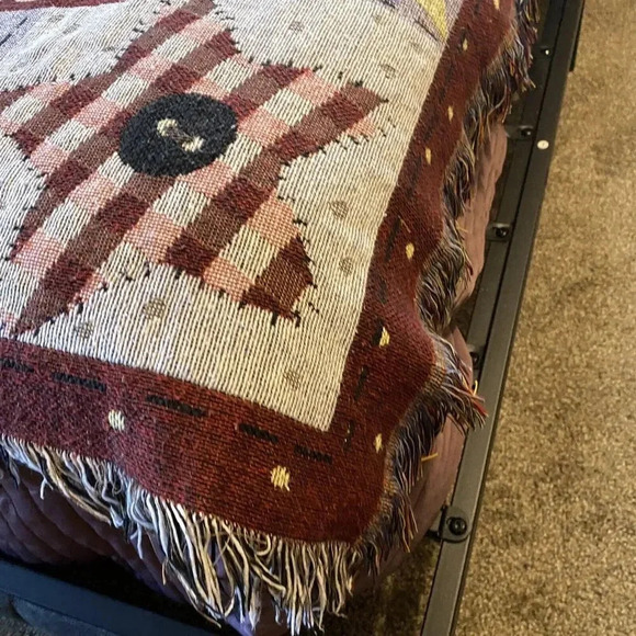 Vintage Tapestry Fringe Woven Throw Blanket Good Friends Cottagecore 46”x54” - Picture 7 of 8